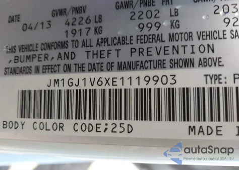 2014 Mazda Mazda6 I Touring из США, поврежденный, VIN JM1GJ1V6XE1119903